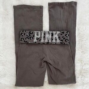 PINK Victoria's Secret Gray Leopard Waistband Track Pants with Rhinestone Logo